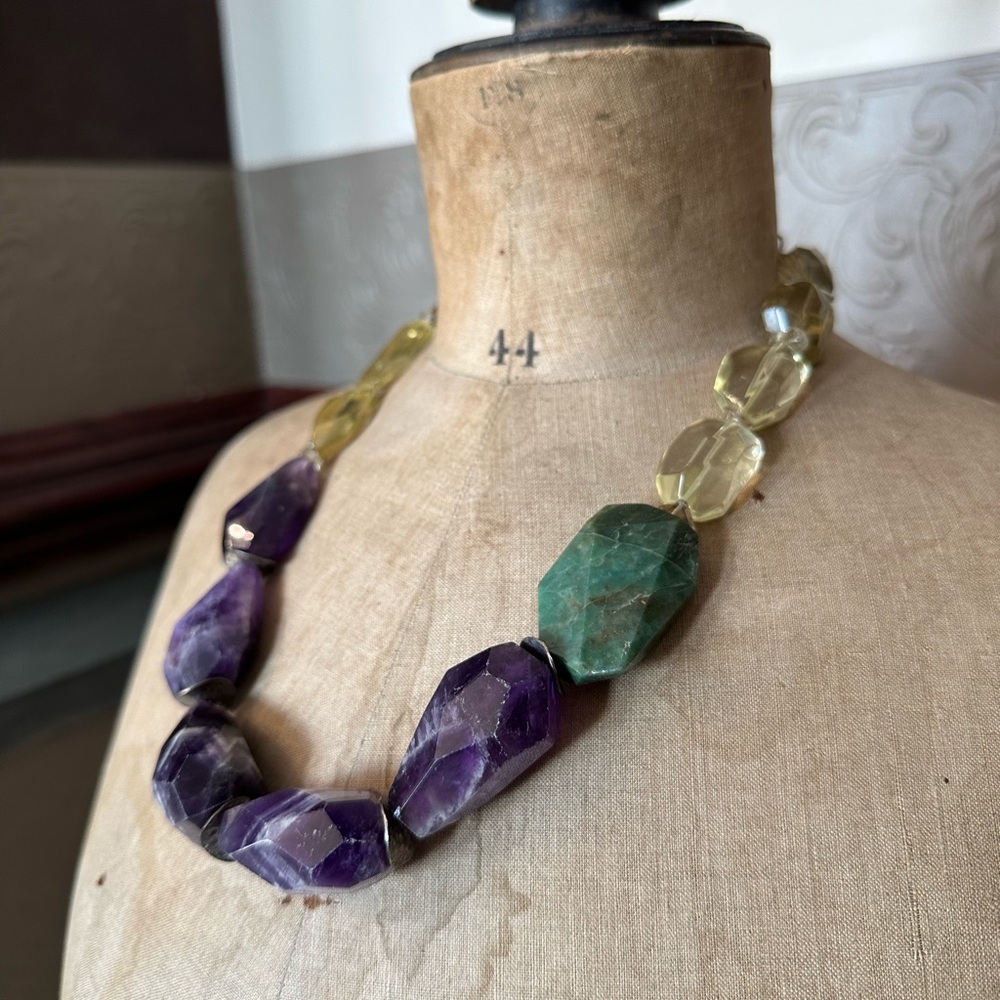 Lana Matskiv Artisan Amethyst Quartz Jade Necklace - Picture 2 of 5